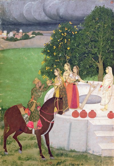 A Prince Begging Water from Women at a Well, Mughal, c.1720 by Indian School